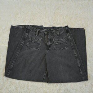 Old Navy High Rise Baggy Wide Leg Women's 0 Petite Black Drapey Denim